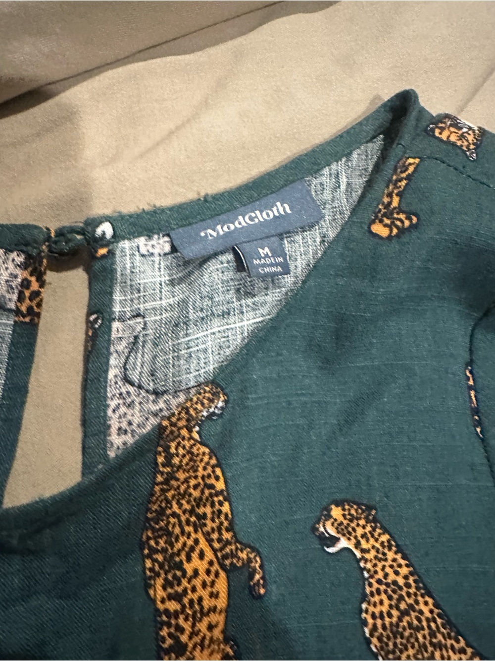 Green Cheetah Print Short-Sleeve Jumpsuit - Picture 2 of 4